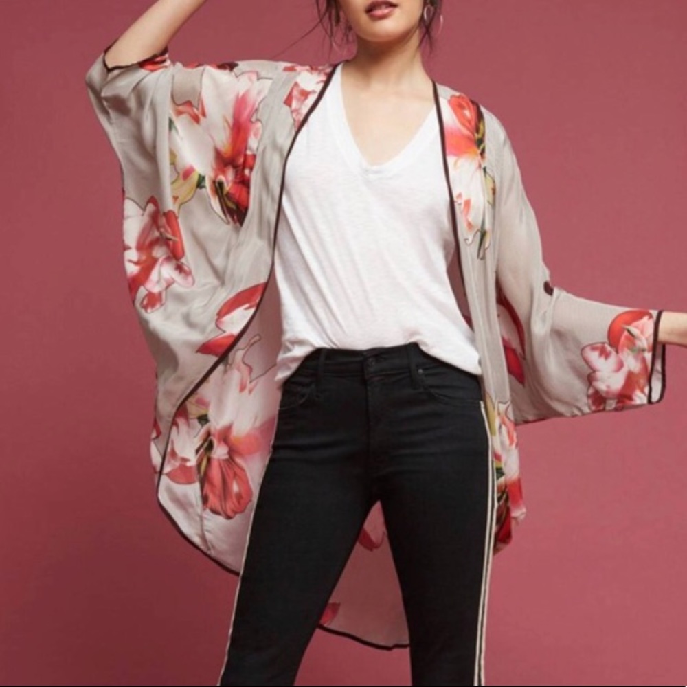 Floral and stripes kimono